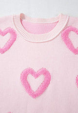 High-Low Heart Round Neck Long Sleeve Sweater - Trendsi - Flyclothing LLC