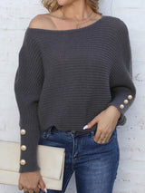 Full Size Boat Neck Long Sleeve Sweater - Trendsi - Flyclothing LLC