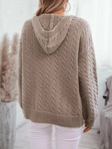 Cable Knit Open Front Hooded Cardigan - Trendsi - Flyclothing LLC