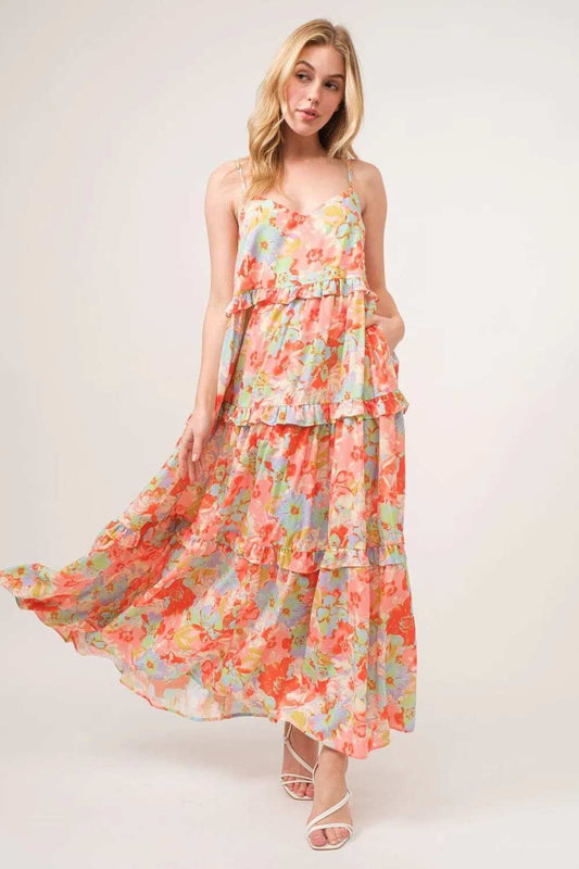 And The Why Floral Ruffled Tiered Maxi Cami Dress - Trendsi - Flyclothing LLC
