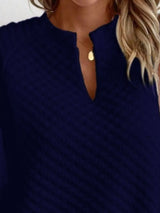 Textured Notched Long Sleeve Sweatshirt - Trendsi - Flyclothing LLC