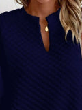 Textured Notched Long Sleeve Sweatshirt - Trendsi - Flyclothing LLC