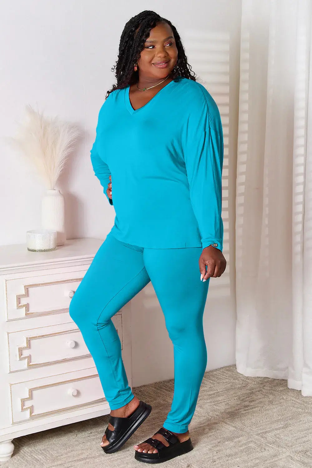 Basic Bae Full Size V-Neck Soft Rayon Long Sleeve Top and Pants Lounge Set - ShopBasicbae - Flyclothing LLC