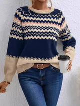 Geometric Pattern Knitted Sweater - Trendsi - Flyclothing LLC