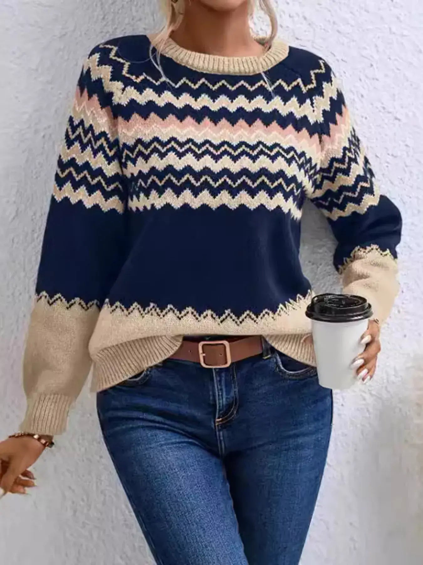 Geometric Pattern Knitted Sweater - Trendsi - Flyclothing LLC