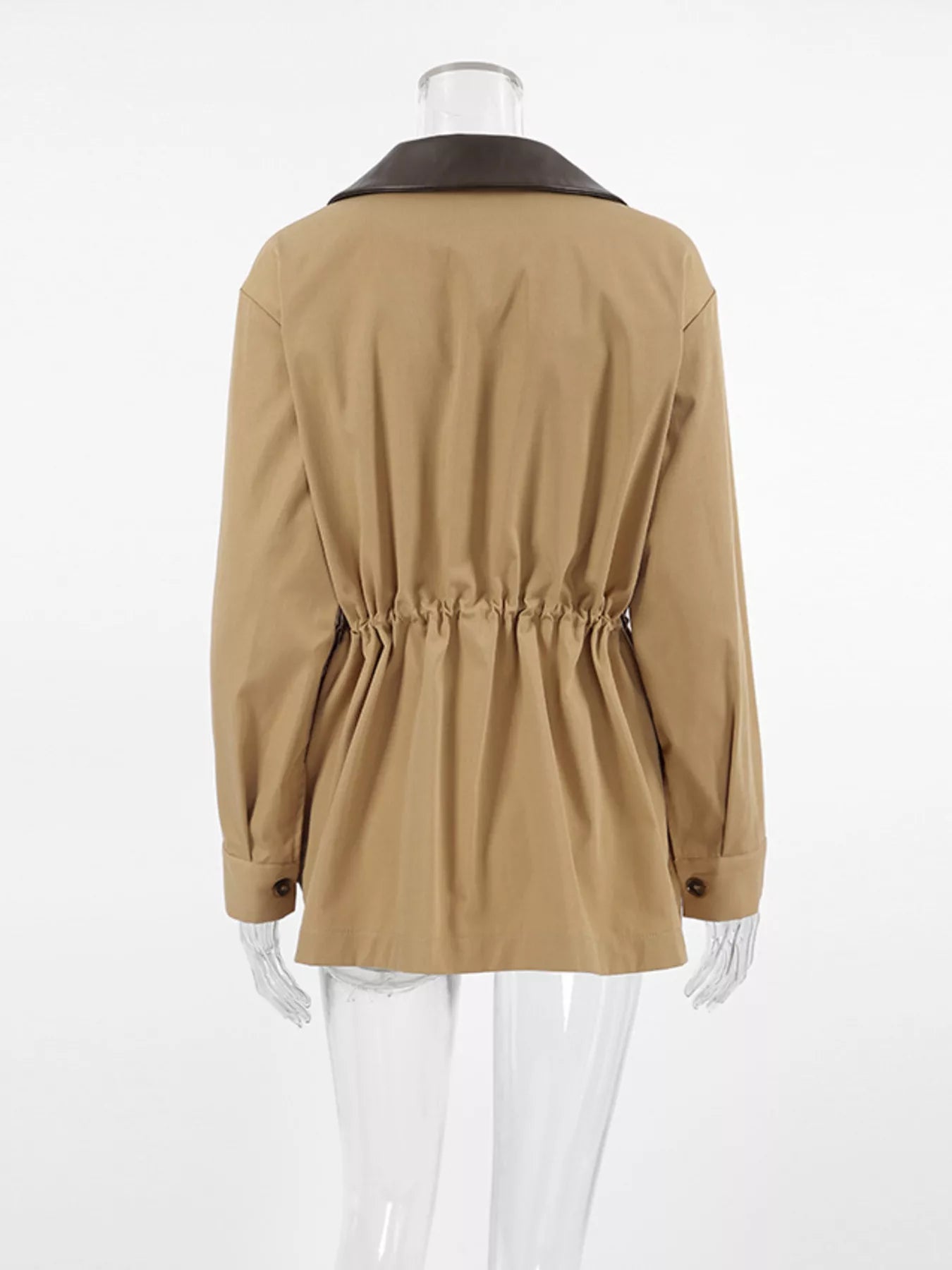 Oversized Contrast Collar Jacket with Drawstring Waist - Trendsi - Flyclothing LLC