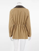 Oversized Contrast Collar Jacket with Drawstring Waist - Trendsi - Flyclothing LLC