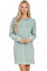 Zenana French Terry Acid Washed Dress with Pockets - Trendsi - Flyclothing LLC