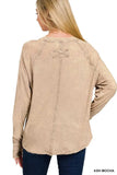 Zenana Crinkle Washed Thumb Hole Cuffs Long Sleeve Top - Trendsi - Flyclothing LLC