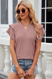 Eyelet Notched Flutter Sleeve T-Shirt - Trendsi - Flyclothing LLC