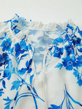 Floral Long Sleeve Tie Neck Blouse - Trendsi - Flyclothing LLC