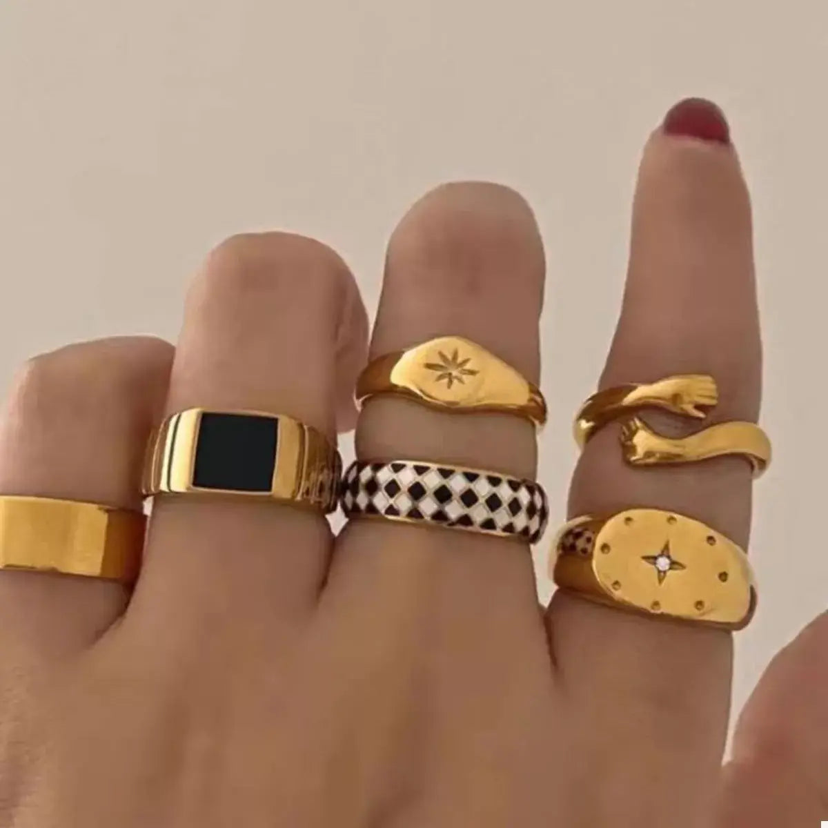 6 Piece 18K Gold-Plated Ring - Trendsi - Flyclothing LLC