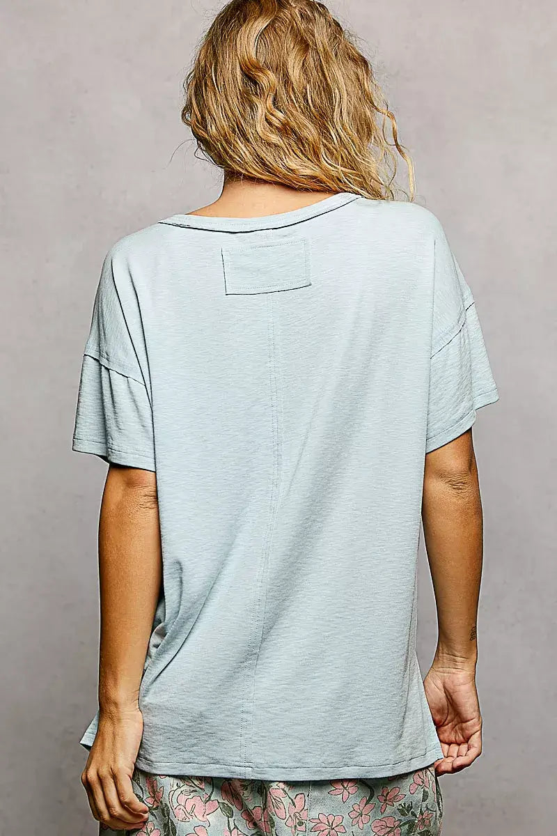 POL Round Neck Short Sleeve T-Shirt with High Low Hem - Trendsi - Flyclothing LLC