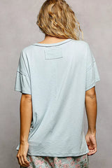 POL Round Neck Short Sleeve T-Shirt with High Low Hem - Trendsi - Flyclothing LLC