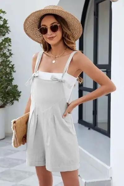 Knotted Strap Romper with Pockets - Trendsi