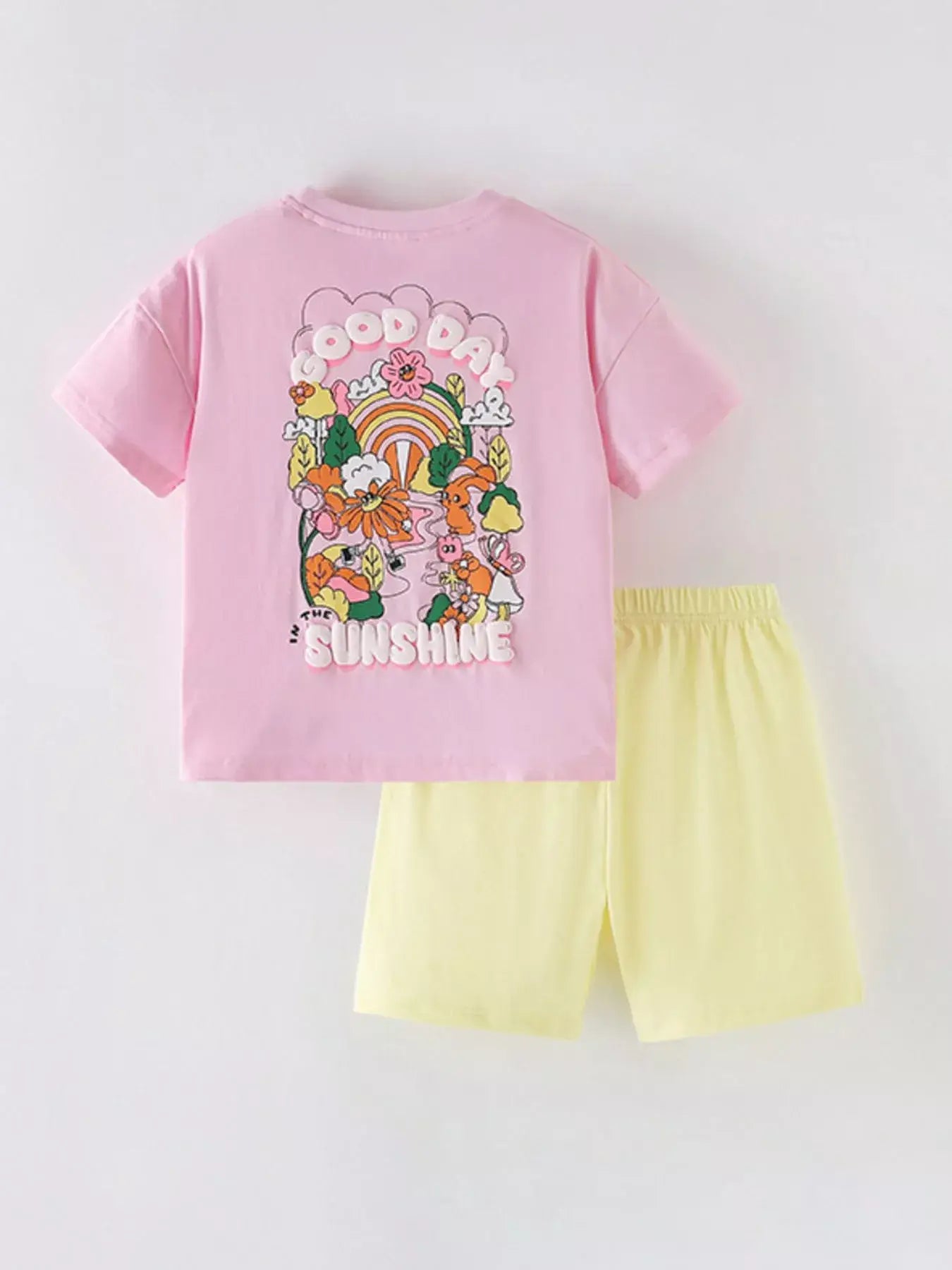 Children's Floral Print Short Sleeve T-Shirt & Shorts Set - Trendsi - Flyclothing LLC