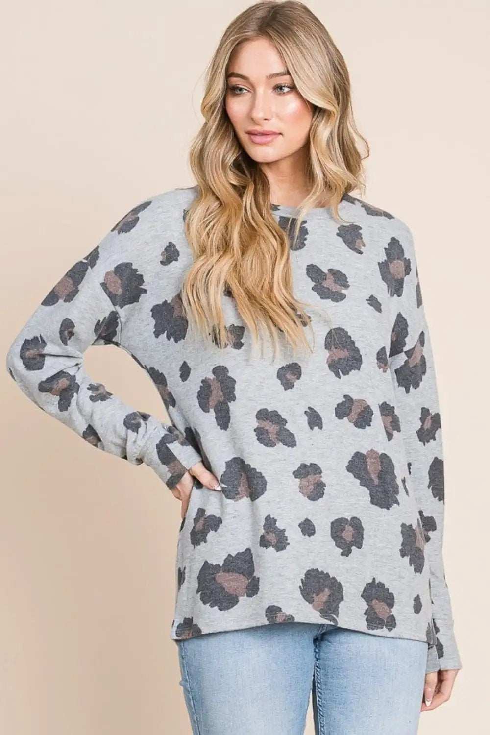 BOMBOM Leopard Drop Shoulder T-Shirt - Trendsi - Flyclothing LLC