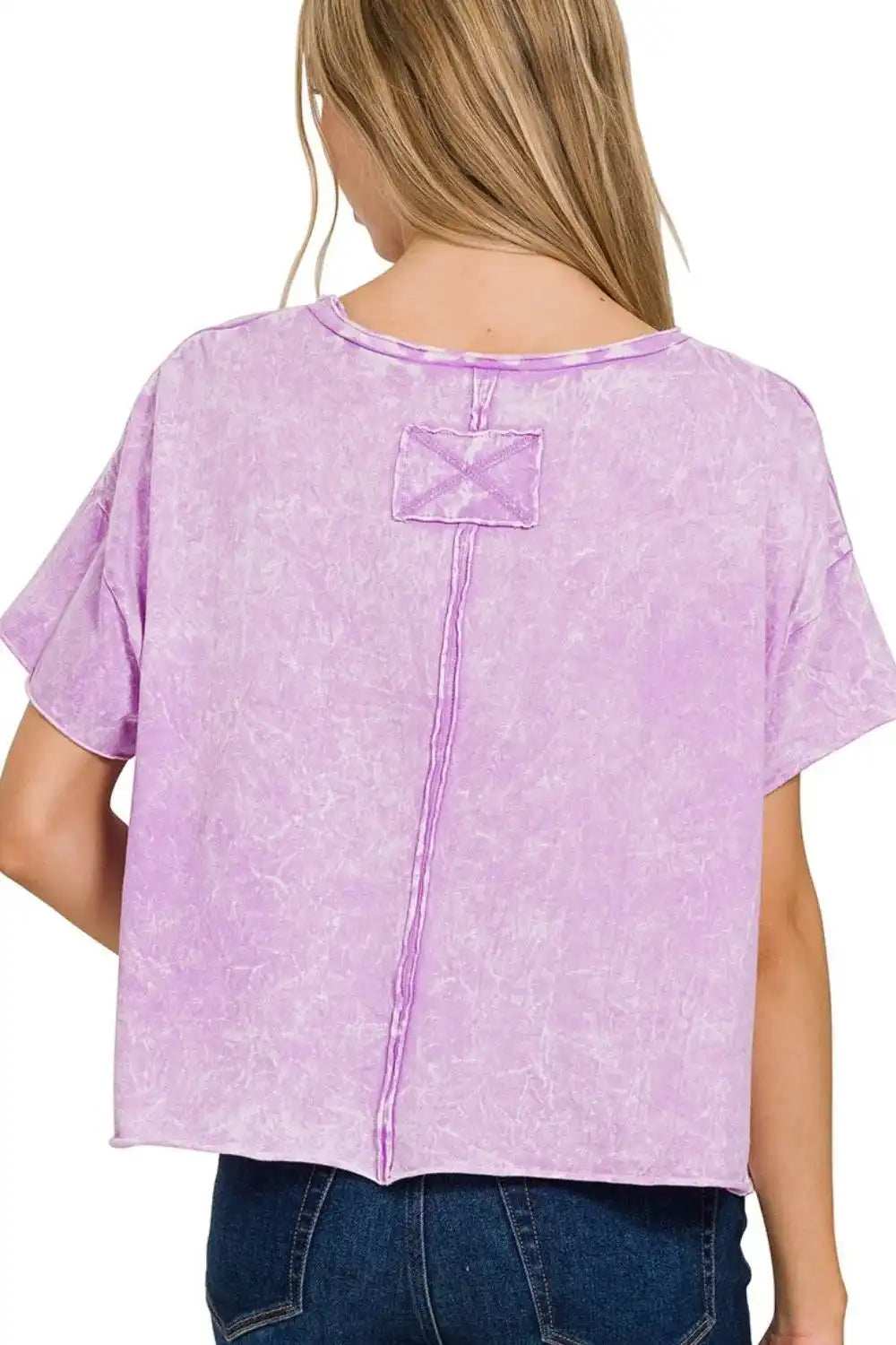 Zenana Washed Crew Neck Short Sleeve Crop Box Tee - Trendsi - Flyclothing LLC