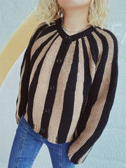 Contrast Stripes Button Down Long Sleeve Cardigan - Trendsi