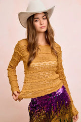 BiBi Ruffles Detail Mardi Gras Color Flower Lace Top - Trendsi - Flyclothing LLC