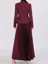 Button Up Long Sleeve Top and Pleated Skirt Set - Trendsi - Flyclothing LLC