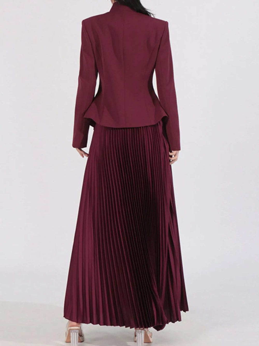 Button Up Long Sleeve Top and Pleated Skirt Set - Trendsi - Flyclothing LLC