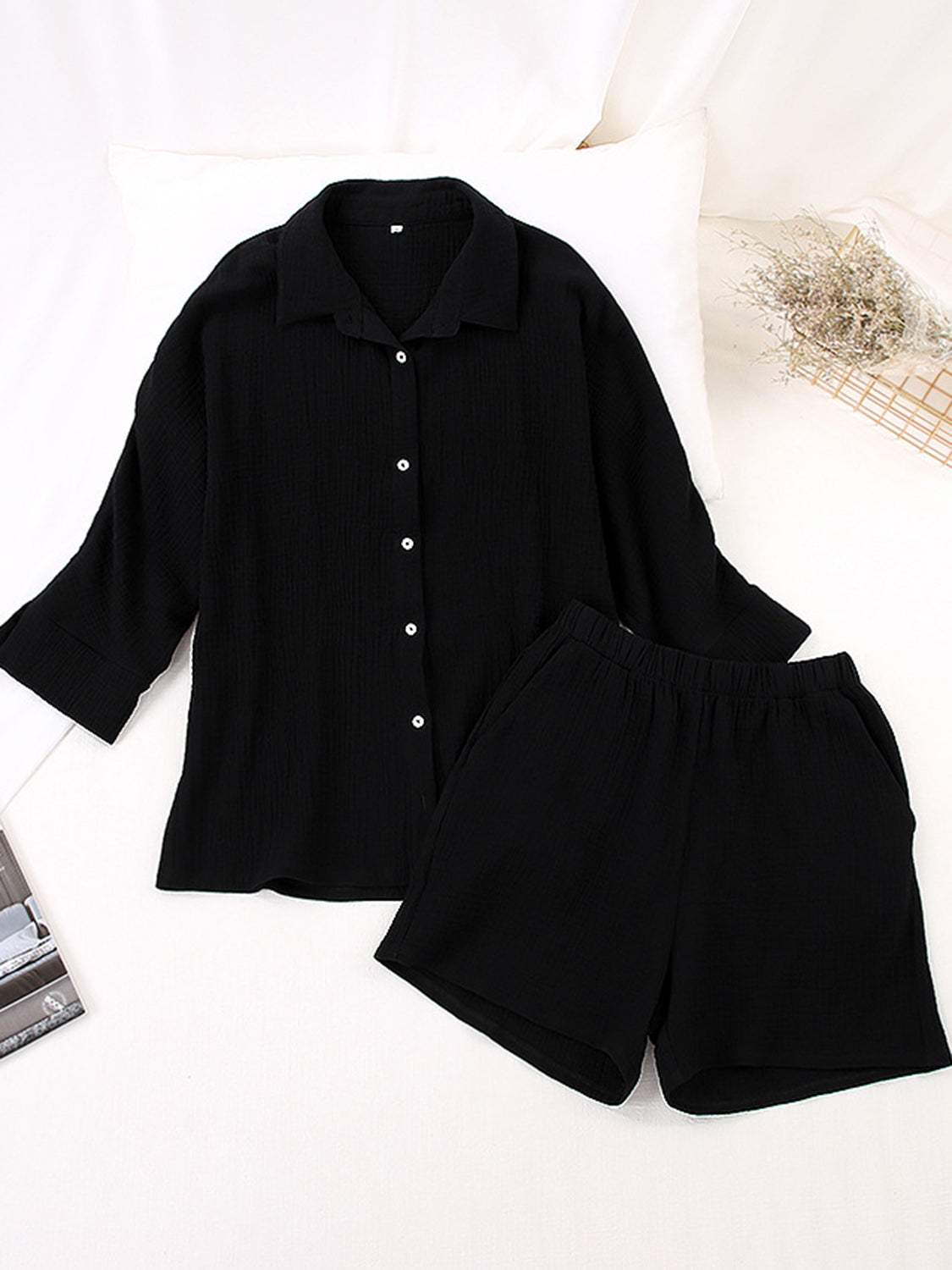 Texture Button Up Shirt and Shorts Set - Trendsi - Flyclothing LLC