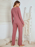 Notched Long Sleeve Top and Pants Set - Trendsi - Flyclothing LLC