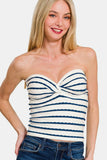 Zenana Twisted Sweetheart Neck Striped Tube Top - Trendsi