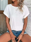 Eyelet Round Neck Short Sleeve T-Shirt - Trendsi - Flyclothing LLC