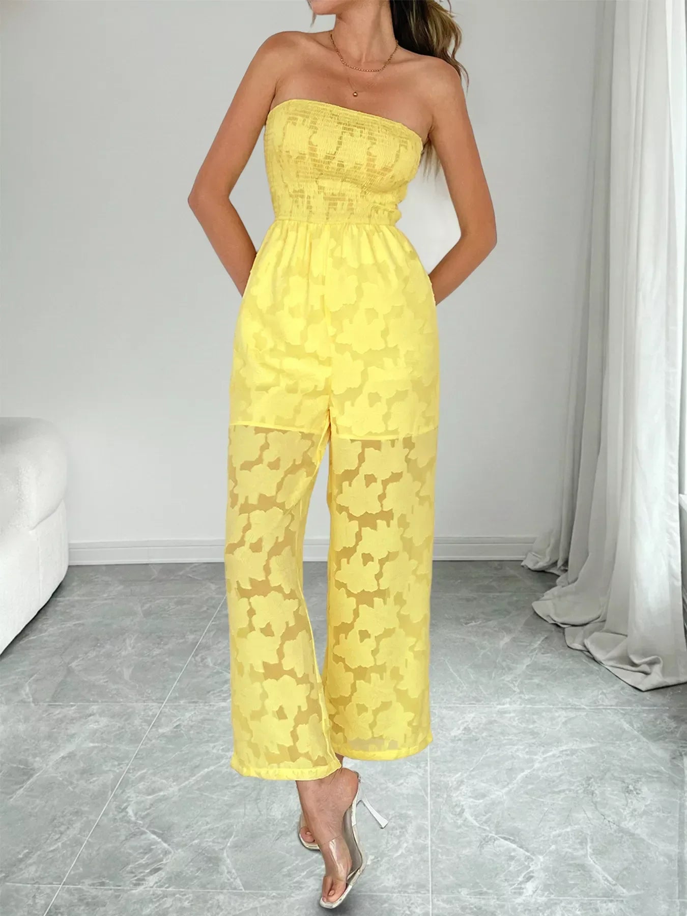 Lace Smocked Tube Jumpsuit - Trendsi - Flyclothing LLC