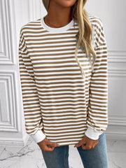 Ivy Lane Striped Round Neck Long Sleeve Sweatshirt - Trendsi