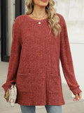 Pocketed Round Neck Long Sleeve T-Shirt - Trendsi
