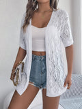 Openwork Open Front Half Sleeve Cardigan - Trendsi