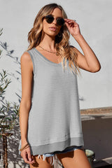 Waffle-Knit Wide Strap Tank - Trendsi - Flyclothing LLC