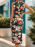 Slit Printed Sleeveless Midi Dress - Trendsi