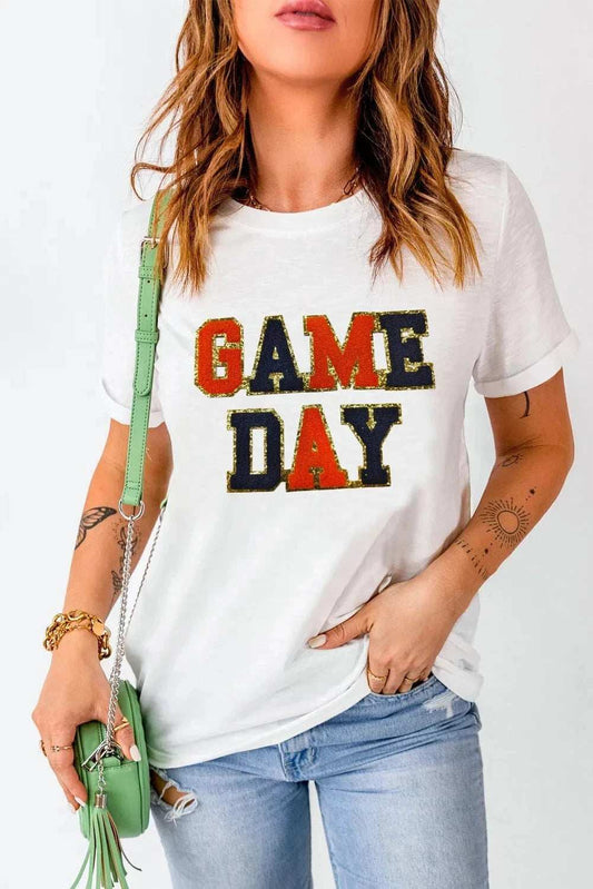 GAME DAY Round Neck Short Sleeve T-Shirt - Trendsi - Flyclothing LLC