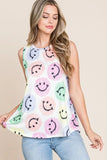 BOMBOM Smiley Face Round Neck Tank - Trendsi