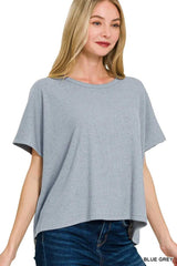 Zenana Ribbed Round-Neck Short-Sleeve Knit Top - Trendsi - Flyclothing LLC