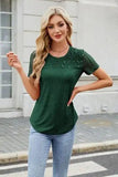 Smocked Round Neck Short Sleeve T-Shirt - Trendsi