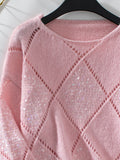 Openwork Round Neck Long Sleeve Knit Top - Trendsi