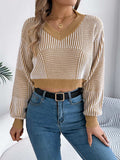 Striped V-Neck Long Sleeve Sweater - Trendsi - Flyclothing LLC