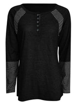 Full Size Striped Quarter Button Long Sleeve T-Shirt - Trendsi - Flyclothing LLC