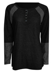 Full Size Striped Quarter Button Long Sleeve T-Shirt - Trendsi