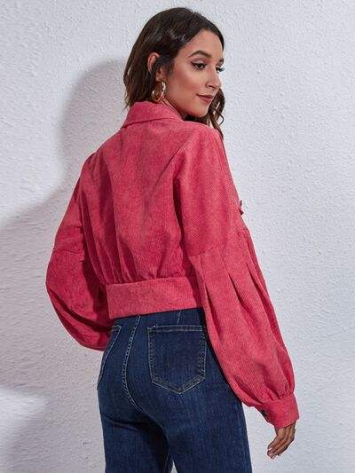Button Down Collared Neck Cropped Jacket - Trendsi - Flyclothing LLC