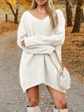 V-Neck Dropped Shoulder Sweater Dress - Trendsi - Flyclothing LLC