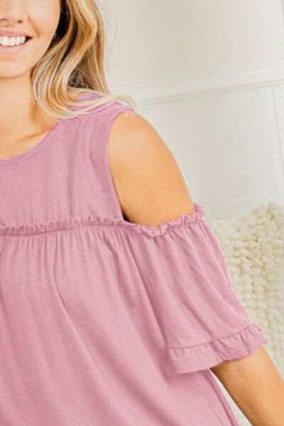 Heimish Full Size Frill Round Neck Cold Shoulder T-Shirt Plus Size - Trendsi - Flyclothing LLC