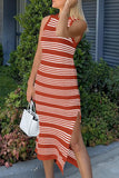 Slit Striped Round Neck Sleeveless Midi Dress - Trendsi - Flyclothing LLC