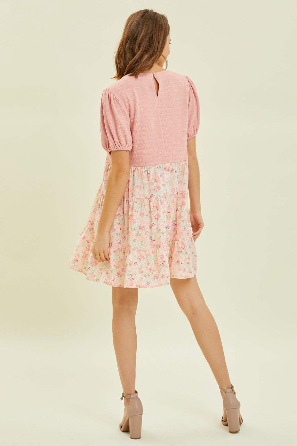 HEYSON Full Size Round Neck Floral Ruffle Hem Mini Dress - Trendsi - Flyclothing LLC