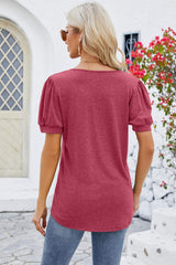 Frill Notched Short Sleeve Blouse - Trendsi - Flyclothing LLC